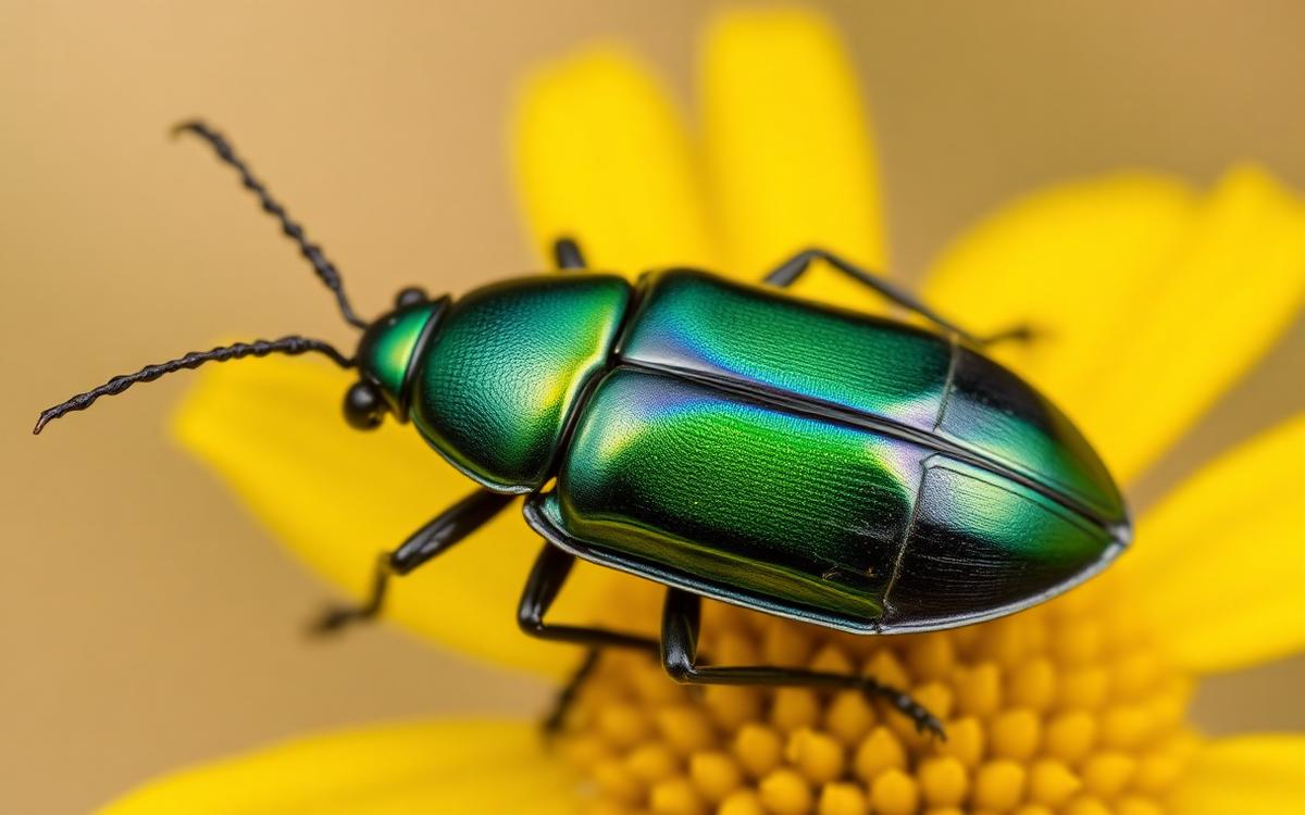 Macro photograph of a beetle on foliage