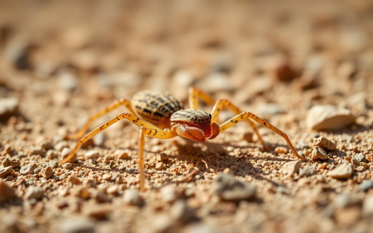 Macro photograph of a hairy, fast-moving desert arachnid with large jaws