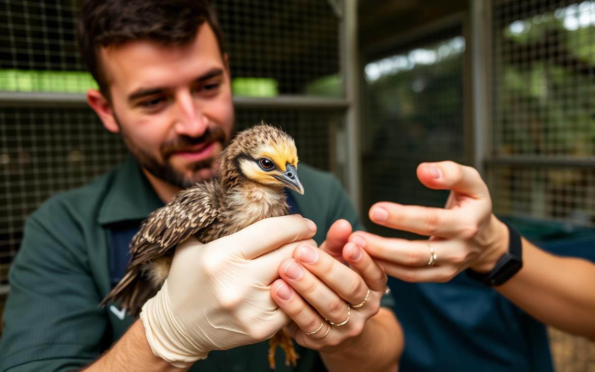 A conservation worker handling a rare snake as part of a captive breeding programme