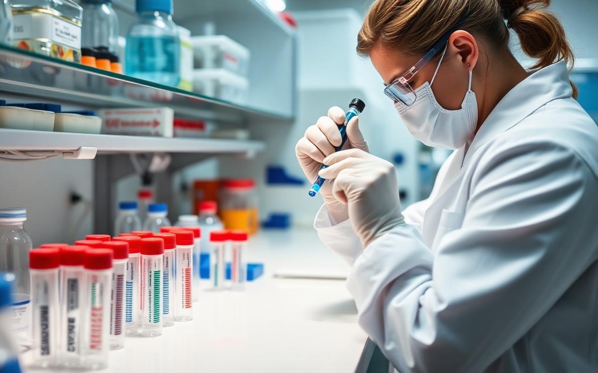 A researcher in a genetics laboratory working with DNA samples