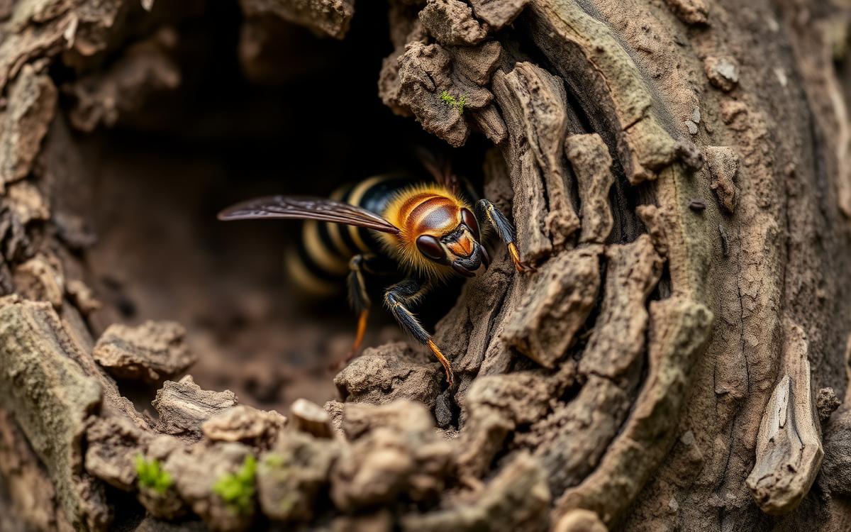 Close-up macro photograph of a large hornet