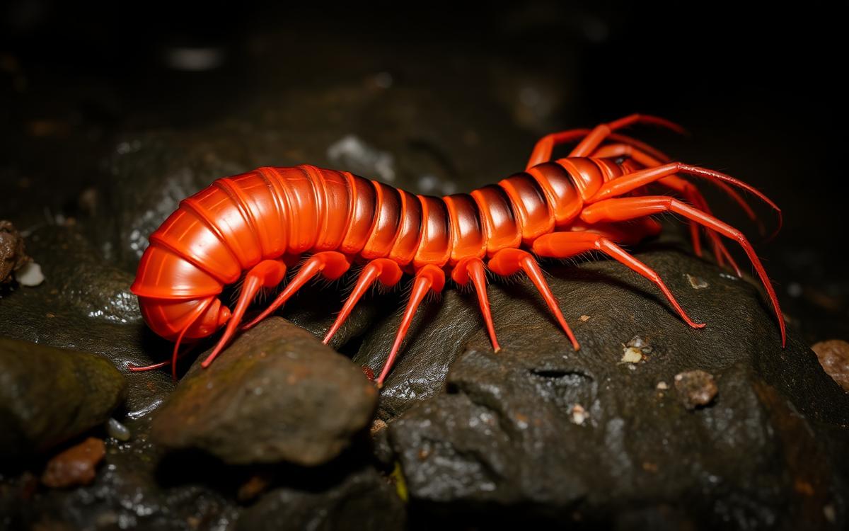 Macro photograph of a large segmented arthropod with many legs
