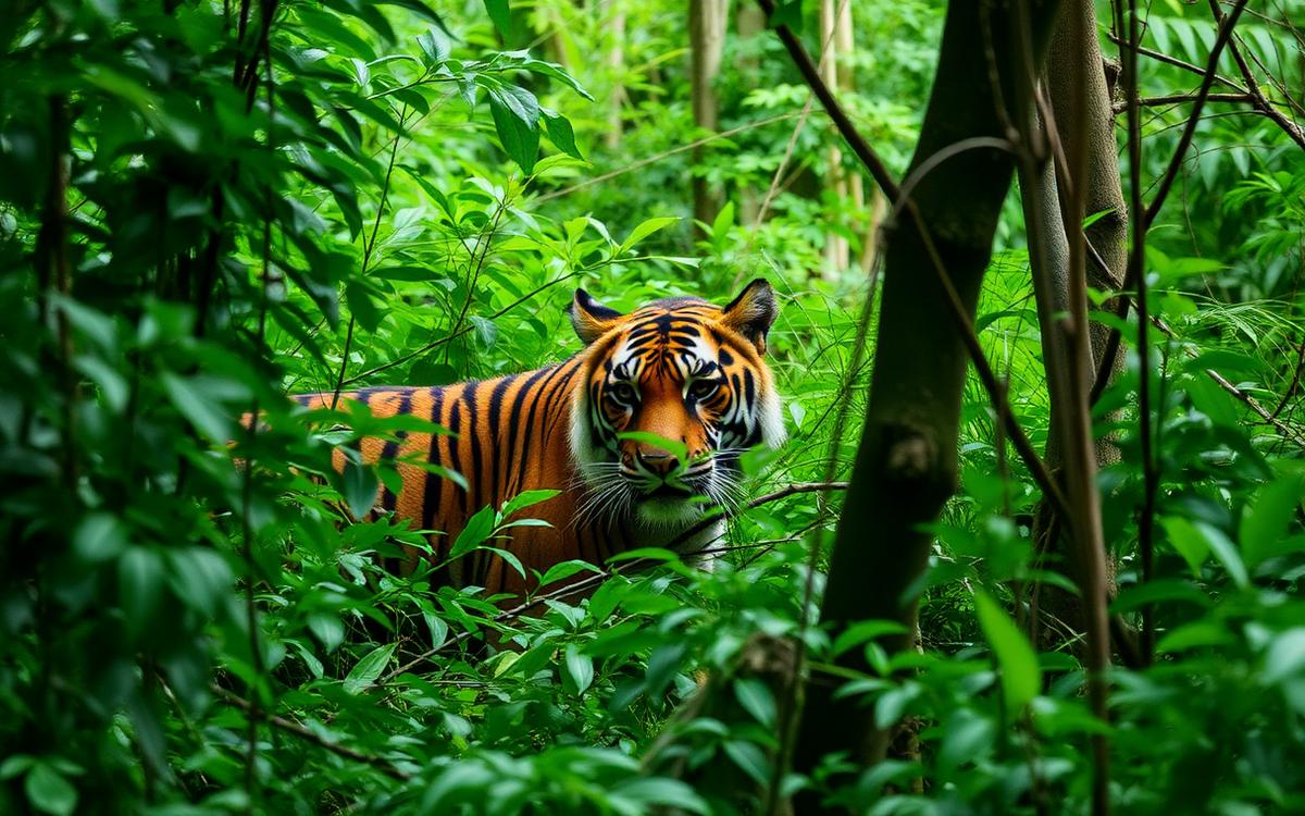 Dense tropical forest habitat, representative of the rainforest ecosystems tigers depend on