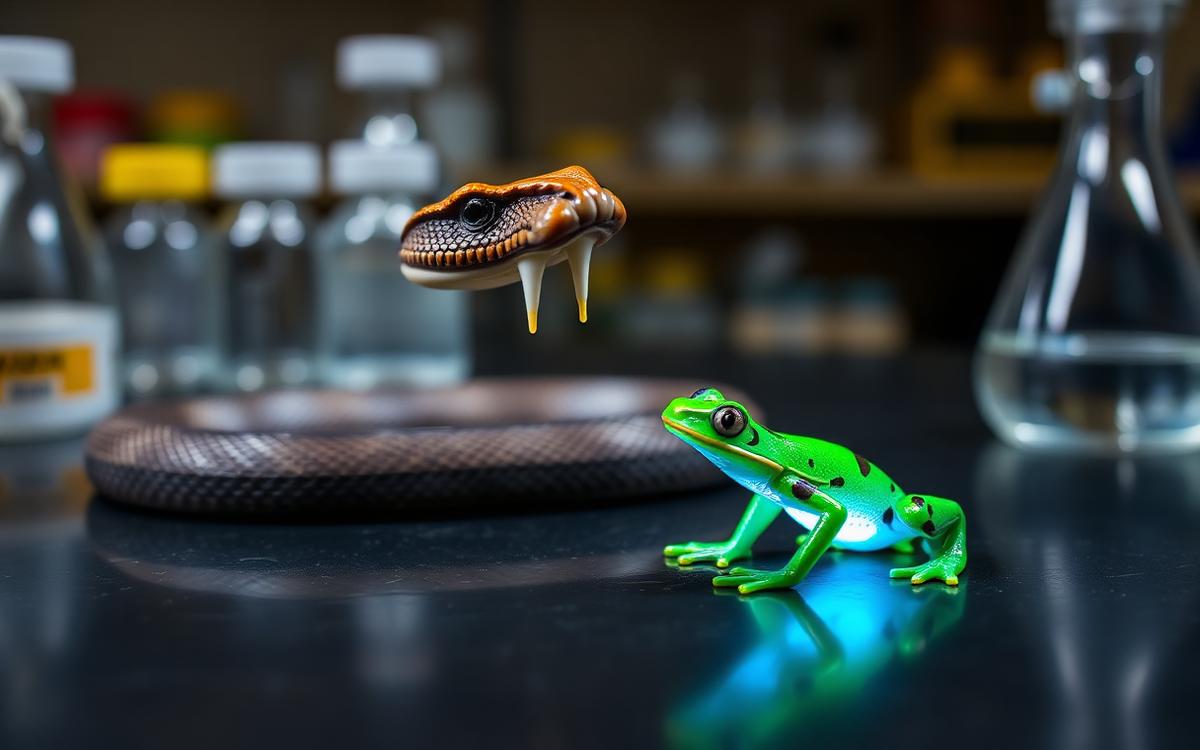 Brightly colored poison dart frog sitting on a leaf